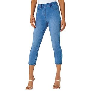 Roman Originals Cropped Jeggings for Women UK Ladies Capri Stretchy Jeans Denim Legging Cotton Summer Trouser Three Quarter 3/4 Length Pull On Cut Off High Waist Smart - Denim Blue - Size 12