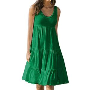 Tank Dresses for Women UK Sale Summer Casual Sleeveless Pleated Dress Crew Neck Tunic Midi Dresses Loose Fit Beach Sundresses Green