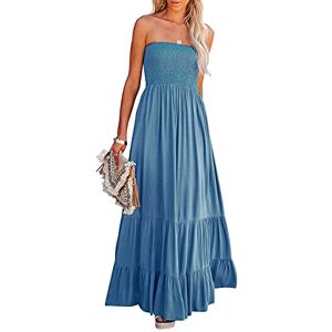 R.Vivimos Summer Fashion Boho Strapless Bandeau Shirred Floral Ruffle Tube Dress(XLarge,Blue#2)