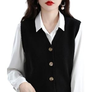 OFFSUM Women'S Knitted Vest - Fashion Autumn Winter Korean Style Single Breasted Top Solid Color Casual Sleeveless Large Size Cardigan Waistcoat,Black,S