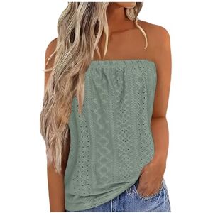 Generic Strapless Blouse for Women UK Solid Colour Bandeau Tops Ladies Summer Shirts Casual Stretch Tube Top Green