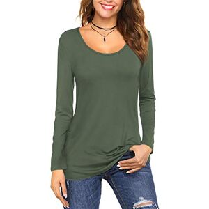 Florboom Ladies Long Sleeve Tshirts Crewneck Slim Fit Casual Autumn Tops Army Green 12 14