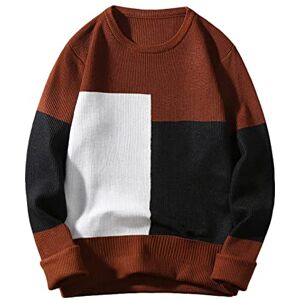 Amhomely Sale Clearance AMhomely Men Knitted Tops Long Sleeve Sweaters for Men UK Trim Warm Pullover Color Block Knitwear T Shirts Crewneck Sweater Sweater Oversized Knitted Shirts Knitwear Knit Men Office Work Coffee L