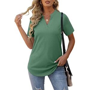 Aokosor Ladies Tops Women V Neck T Shirts Short Sleeve Summer Ribbed Long Tee Shirts Pea Green Size 22-24