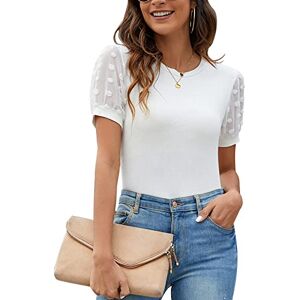 Blooming Jelly Womens Casual Tops Short Sleeve T Shirts Round Neck Summer Tops Elegant Blouses Work Shirts White