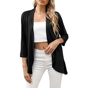 TASAMO Summer Cardigans for Womens Ruffles Hem Solid Color Casual Soft 3/4 Sleeve Jackets(XX-Large, Black)