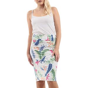 Fashion Star Womens Floral Elasticated Waist Bodycon Fitted Midi Skirt Skirt Cream Tropical Print S/M (UK 8/10)