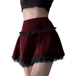 lace Goth Cross Embroidered Black Skirt Gothic Vintage Lace Velvet Emo Alt Skirt Fairy Grunge High Waist A Line Mini Skirts L