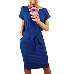 Yieune Summer Dress Round Neck Party Cocktail Dress with Belt Elegant Casual Knee Long Dress (Blue XXL)