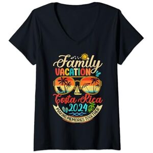 Summer Family Retro Vacation 2024 Group Outfit Womens Family Vacation Costa Rica 2024 Memories Family Summer Trip V-Neck T-Shirt