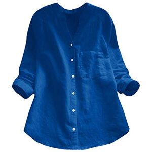 Janly Clearance Sale Women's Long Sleeve Tops, Women Cotton Linen Casual Solid Long Sleeve Shirt Blouse Button Down Tops, Women Plain Color Blouse for Easter Gifts Deal (Navy-S)