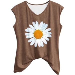 CreoQIJI Shirt Women's Short Sleeve Women's Summer Printed Tank Top with V-Neck Sleeveless T-Shirt Top Wrap Shirt Women's Long Sleeve, coffee, M