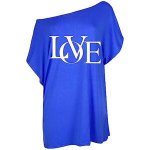 Fashion Star Womens Batwing Short Sleeve Love Slogan Print Loose Fit Baggy Casual T Shirt Top Love Slogan Print Royal Blue Plus Size (UK 20/22)