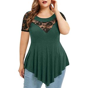 Best Sellers P-836 Lime Green Womens Loose Fit Long Plus Size Tops Boat Neck Blouse for Ladies Lace Short Sleeve Lounge Cutout Eyelet Plain Fall Summer Shirt 2024 Clothing Trendy E8 XXL