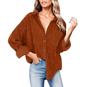 Generic Womens Corduroy Button Down Shirt Oversized Blouses Tops Long Sleeve Casual Warm Jacket with Pockets Vintage Classic Holiday Soft Blouse Soft Comfy Comfy Shirt Formal Fit Party Orange