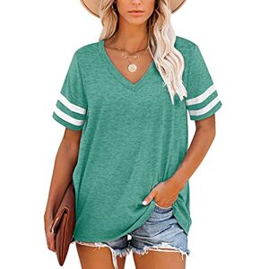 MOLERANI T Shirts for Women Short Sleeve V Neck Striped Summer Tops Casual Loose Tee Grass Green Size 22-24