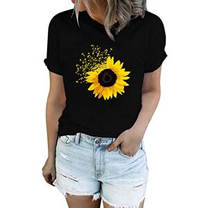 ClodeEU Women Short Sleeve Shirts Summer Tops Sunflower Print Collared Neck Blouse Casual Dressy Shirts for Holiday Daily Travel