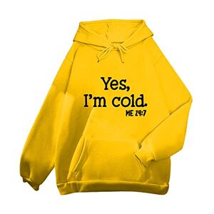 CGGMVCG Women's Hoodies Yes I'm Cold Sweatshirts Funny Letter Print Long Sleeve Sweater Graphic Pullover Sweatshirt, Yellow, Large