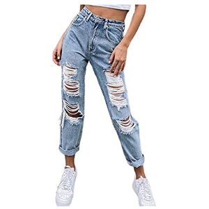 Janly Clearance Sale Womens Jumpsuit, Women Button High Waist Pocket Elastic Hole Jeans Trousers Slim Denim Pants for Summer Holiday