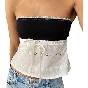 Achlibe Women Lace Strapless Tube Top Cute off the Shoulder Backless Bandeau Vest Camisole Tank Crop Top Streetwear (A-a-Black, S)