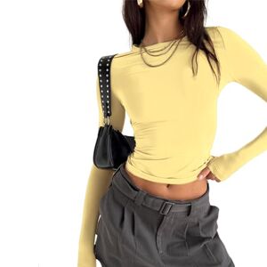 Yassiglia Basic Long Sleeve Tops Women Y2K Crop Top Women's Crew Neck Slim Fit Shirt Skims Dupe Casual Tight Baby Tees Girls Aesthetic Clothes (Yellow, M)