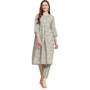 TRENDMALLS Women's Satin Cotton Printed A line Kurta Pant (E47-Green-3XL)