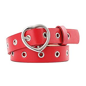 Junhouse Heart Belt Women Leather Belts Hollow Eyelet Belt with Heart-Shape Buckle for Jeans Dress Pants Fashion All-match Trend Ladies Waist Belt (Red)