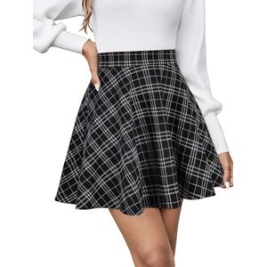 REORIA Women's Flared A-line Pleated Skirts Mini Plaid Skirt Tennis School Dance Skort Cheerleader Costume Black Plaid L