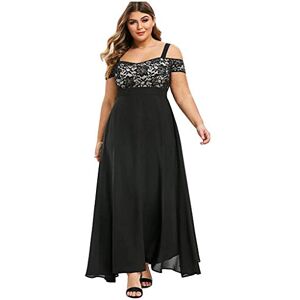 Plus Size Lace Dresses Maxi Womens Plus Size Summer Dresses UK Elegant Curve Dresses Corset New Long Floral Evening Party Bardot Cold Shoulder Dress Year Christmas Comfy dr1222061 Black