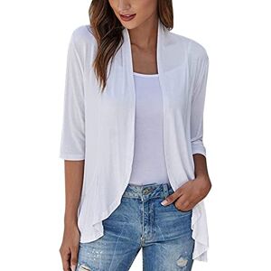 Womens Summer Lightweight 3/4 Sleeve Open Front Cardigan Solid Color Casual Jacket White