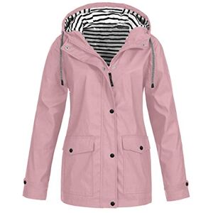 BUKINIE Womens Plus Size Raincoat Waterproof Trench Coat Outdoor Hooded Light Rain Jacket Packable Windbreaker S-5XL(Pink,X-Large)