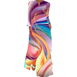 Ocean Plus Women's Spring Summer Long Skirt V-Neck Long Sleeve Pocket Print Loose Dress, Colored waves, XXXL