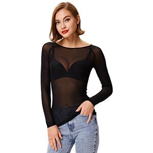 Kate Kasin Summer Girls Club Top Long Sleeve T-Shirt Tops See Through Blouse Black#1047 Large