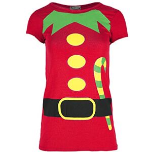 Fashion Star Women Santa Helper Xmas Slim Fit Fancy Tshirt Elf Costume Candystick Red M/L (UK 12/14)