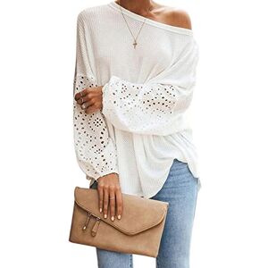 CUPSHE Batwing Long Sleeve One Shoulder Blouse Top for Women Casual Loose Lace Blouses Shirts White XS