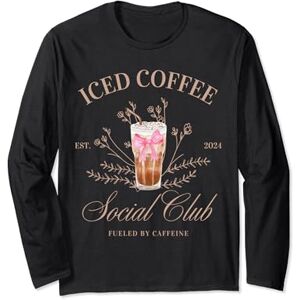 Summer Coffee Season Apparel Co. Iced Coffee Social Club Coquette Bow Womens Long Sleeve T-Shirt