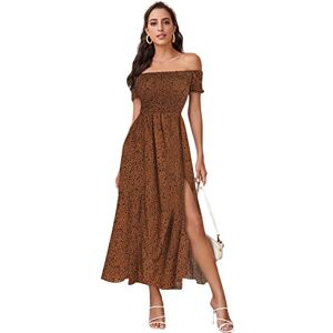 Floerns Women's Boho Floral Print Off Shoulder Split Long A Line Dress Dark Coffee S