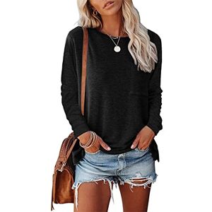 SMENG Long Sleeve Tops Women Holiday Essentials Womens Shirts and Blouses Fashion Design Black Material Ladies Lounge Wear Oversized T Shirt Black Size XL(18-20)