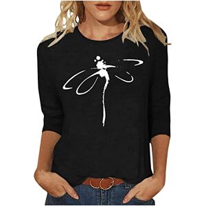 Ladies Tops Summer Sale Clearance! Womens Tops Clearance 3/4 Sleeve Lightweight Workout Tee Blouses Dragonfly Painting Pattern Print Round Neck T Shirt Top Comfy Outgoing Lounge Tunic Trendy Tshirt S-5XL