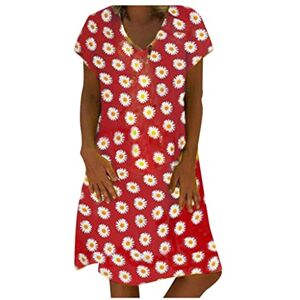 ⭐women Tunic Dress Uk 230210a5888 FunAloe Dresses for Women UK Plus Size Dress for Women UK Casual UK Sale Women Daisy Print V Neck Short Sleeve Loose Knee Length Dres Dress Sundress for Special Occasions Ladies Dresses Red