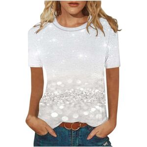 Aegjegvd Sparkly T Shirt for Women UK Sparkling Crystal Printed Short Sleeve Shirts Summer Round Neck Blouses Ladies Shimmer Pullover Glitter Top Sparkly Festival Party Shining Tees Summer Tees S-3XL