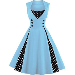 Vintage 1950s Rockabilly Polka Dots Homecoming Dress Women 50s Style Retro Cocktail Midi Dress Sping Summer Wedding Party Birthday Swing Tea Dresses Blue XL