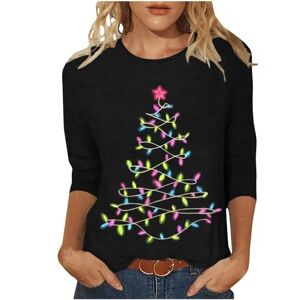 Free Felivery Christmas Tree Jumper Women UK, Christmas Graphic Santa Pullover Reindeer Xmas Tree Print Sweatshirt Novelty Funny Christmas Holiday Tops 3/4 Sleeve Casual Shirts Blouse Round Neck Loose Tunic Top