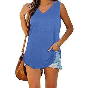 Miolasay Womens Summer Sleeveless Shirts Vest Ribbed V Neck Sleeveless Solid Tank Tops Ribbed Party Streetwear Loose Cami Tops (A-Light Blue, XXL)