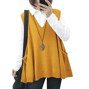 YESNO Women Loose Swing Chunky V-Neck Sweater Vests Oversized Knit Sleeveless Jumpers with Cute Drop Pockets M WM9UK Ginger