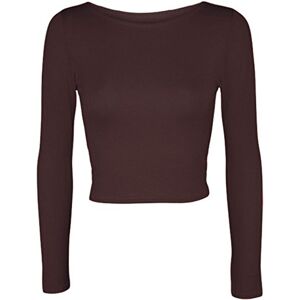 OgLuxe Womens Round Scoop Neck Long Sleeve Cropped Summer Plain Basic Belly Casual Crop Top (8-10 (S/M), Brown)