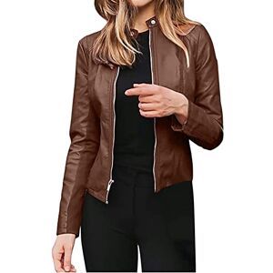 HYMCX Leather Jacket Women's Autumn Winter Motorcycle Jacket Bomber Jacket Biker Jacket with Zipper Transition Jacket Imitation Leather Jackets Large Sizes (Color : Brown, Size : S)