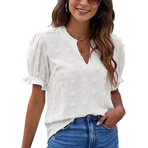 Blooming Jelly Womens White T-Shirts Summer Tops V Neck Short Sleeve Blouse Casual Chiffon Ladies Shirts