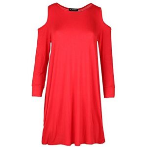 Be Jealous Fashion Star Womens Cold Cut Shoulder Long Baggy Oversized Tunic Tulip Mini Dress Top M/L (UK 12/14) Red