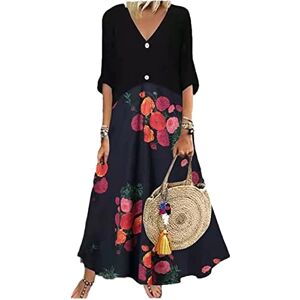 JXQXHCFS Women Dots Vintage Hole Ruffles Befree Dress Short Sleeve Patchwork Summer Button Party Elegant Maxi Dresses black4 XL